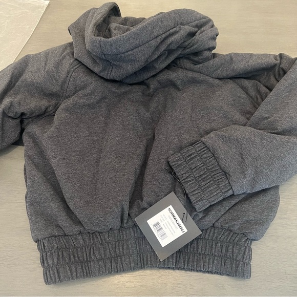 $365 Norma Kamali Hooded Zip Bomber Jacket Dark Heather Gray Pockets XXS OR XS - Picture 9 of 16